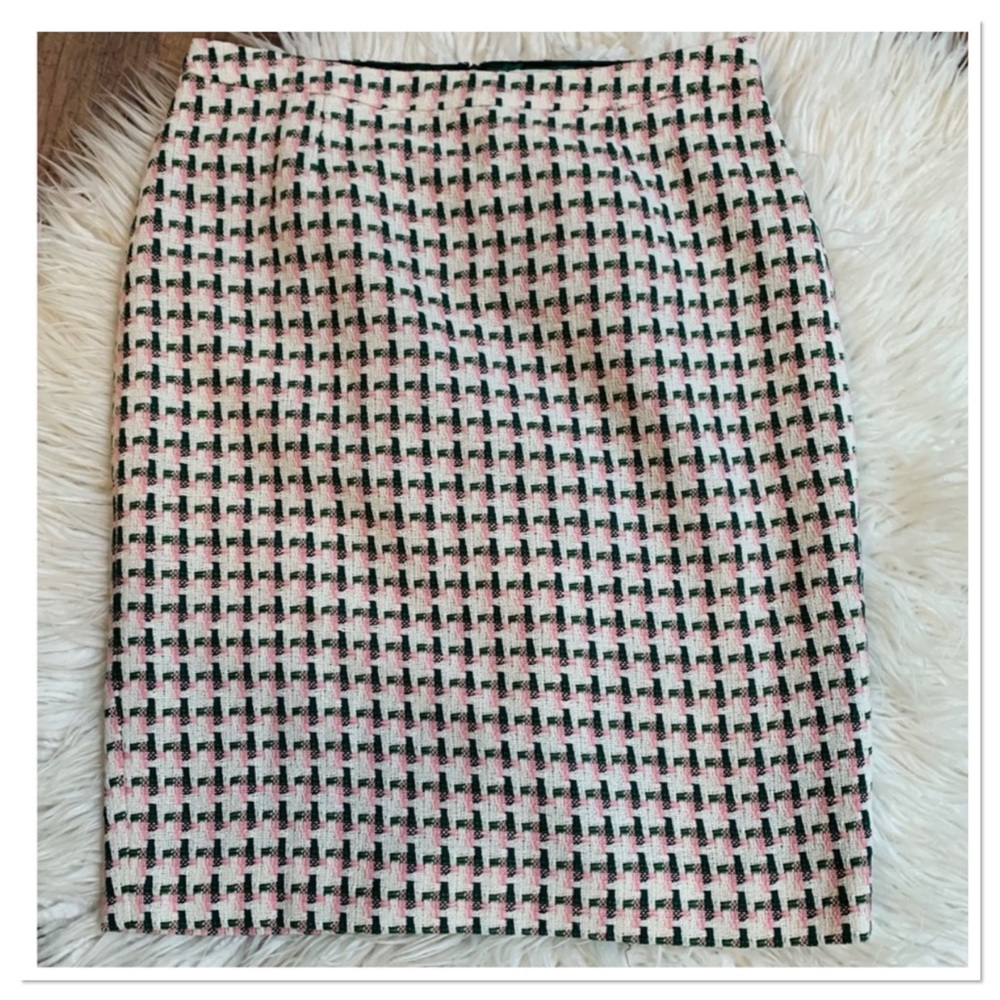 Boden Clara Tweed Pencil Skirt Pink Green Size 10